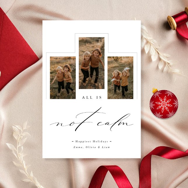 Alla är inte Lugn-funna 3-fotofamiljens jul Julkort (Skapare uppladdad)