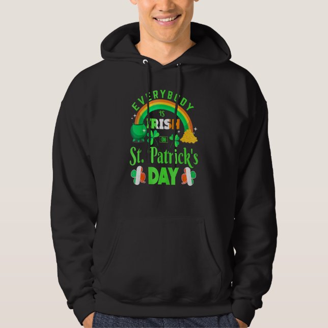Alla är irländska på St Patrick Day Blue Rainbow Hoodie (Framsida)