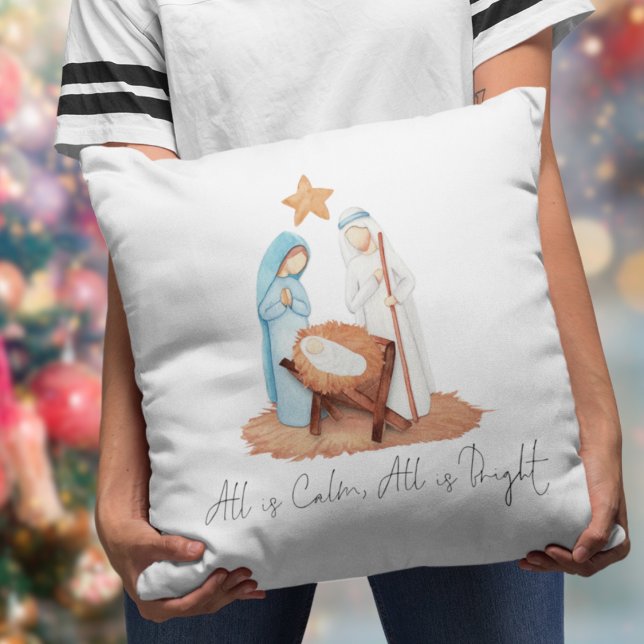Alla är Lugn för minimalistisk Ntivity Scene-skrip Kudde (Mar Joseph Baby Jesus Manger Pillow. Same design both sides.)