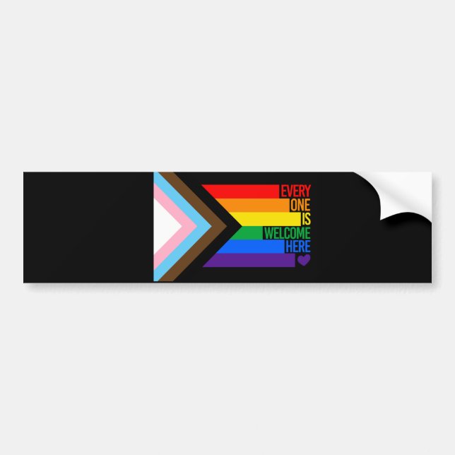 Alla är välkommen hit (Progress Pride)-Flagga Bildekal (Framsidan)