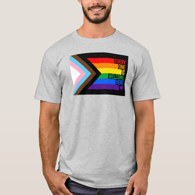 Alla är välkommen hit (Progress Pride)-Flagga T Shirt (Framsida)
