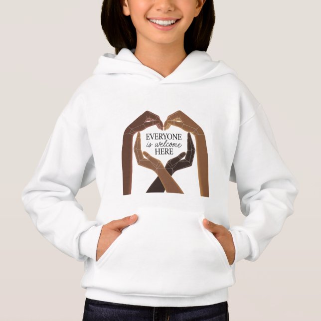 Alla är välkomna här - enighet och mångfald t shirt (Framsida)