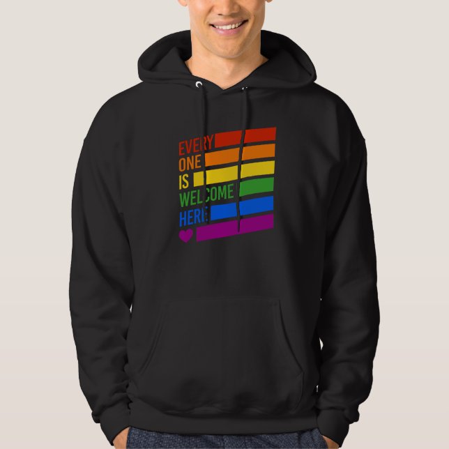 Alla är välkomna här hoodie (Framsida)