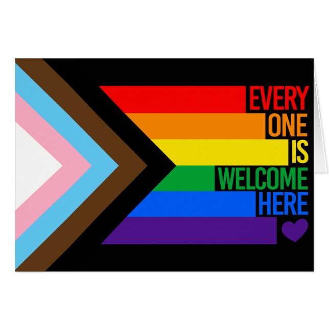 Alla är välkomna här (Progress Pride) Flagga Hälsningskort (Framsidan Horizontal)