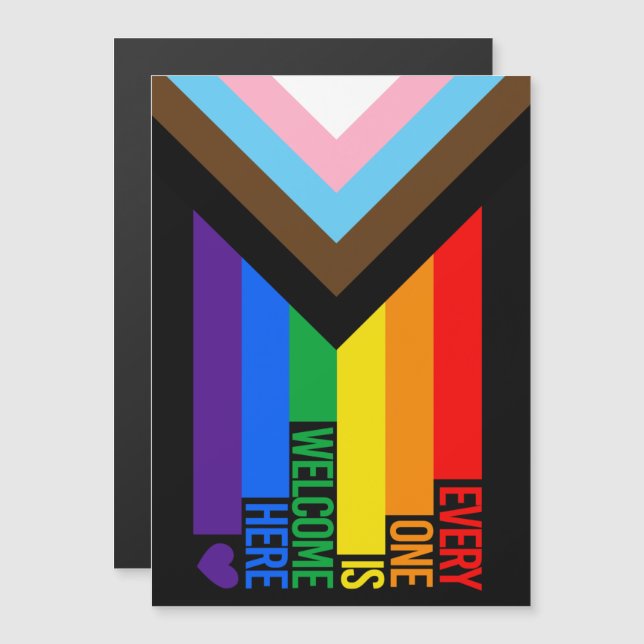 Alla är välkomna här (Progress Pride) Flagga Magnetisk Inbjudningskort (Fram/baksida)
