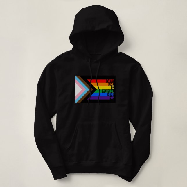Alla är välkomna här (Progress Pride) Flagga T Shirt (Design framsida)