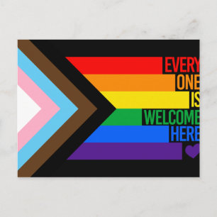 Alla är välkomna här (Progress Pride) Flagga Vykort