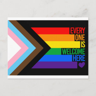 Alla är välkomna här (Progress Pride) Flagga Vykort