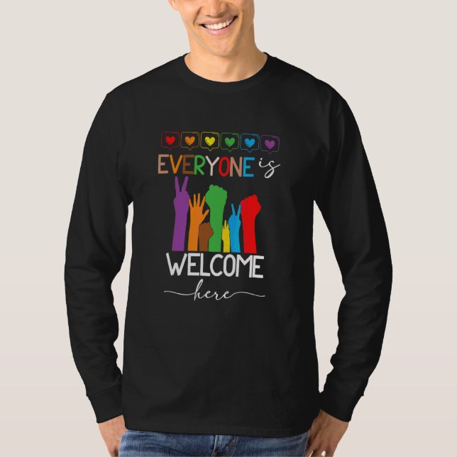 Alla är välkomna här  Räcka upp handen Lgbt Com T Shirt (Framsida)