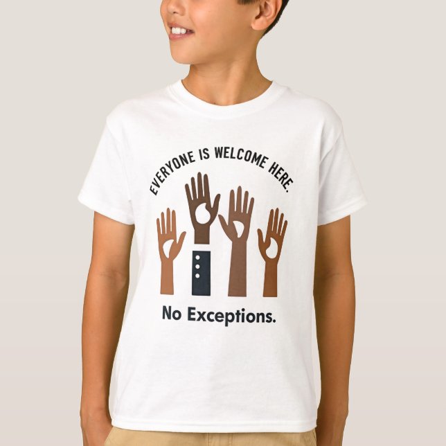 Alla är välkomna här utan undantag t shirt (Framsida)