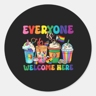 Alla är välkomna hit Lgbtq Kaffe, Lärare Lgbtq Runt Klistermärke