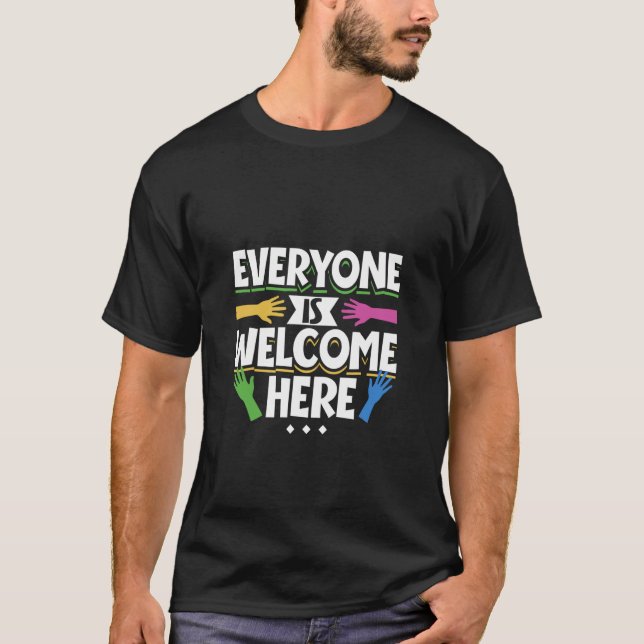Alla är välkomna hit Mångfald och integration T Shirt (Framsida)