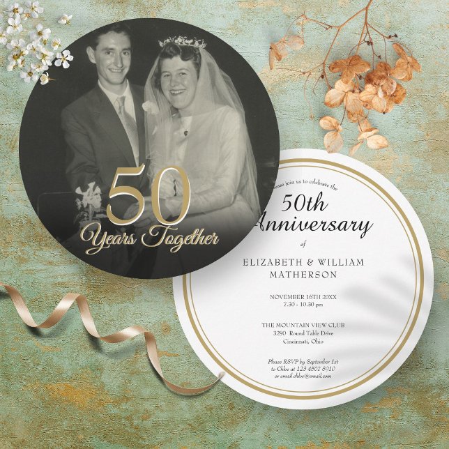 Alla Års Bröllopsdag Jubileumsfoto Cirkel Inbjudningar (Any Year Together Wedding Anniversary Photo Circle Invitation)