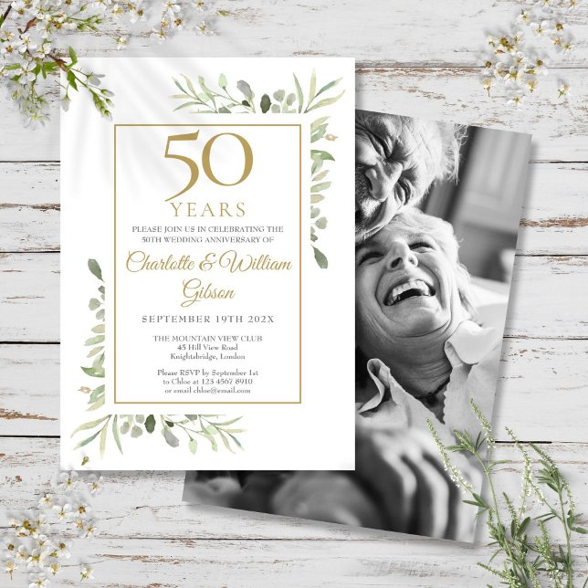 Alla års bröllopsjubileum Grönska Foto Inbjudningar (Any Year Wedding Anniversary Greenery Photo Invitation)