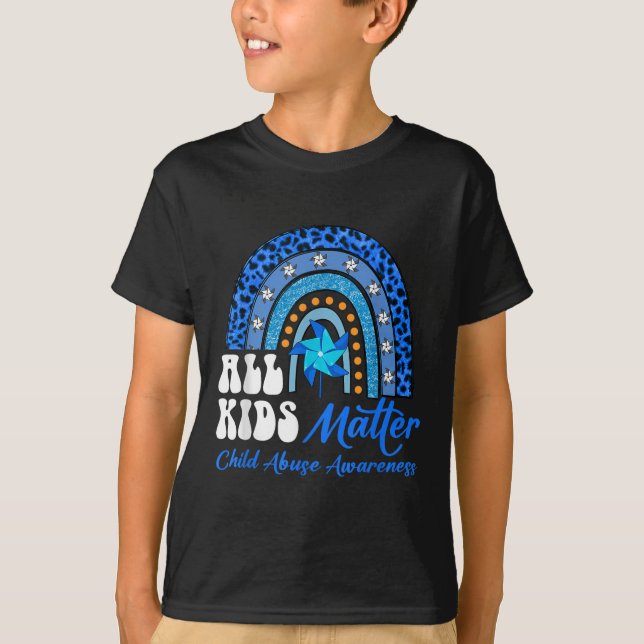 Alla barn - Pinjul Blue Rainbow Child Abuse Awaren T Shirt (Framsida)