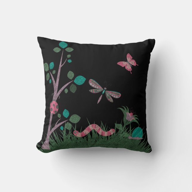 ALLA BLACK WOODLAND CUTE CUSHIONES KUDDE (Framsida)