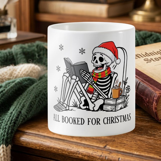 Alla böcker bokade för jul Roligt läsande skelett  Kaffemugg (Skapare uppladdad)