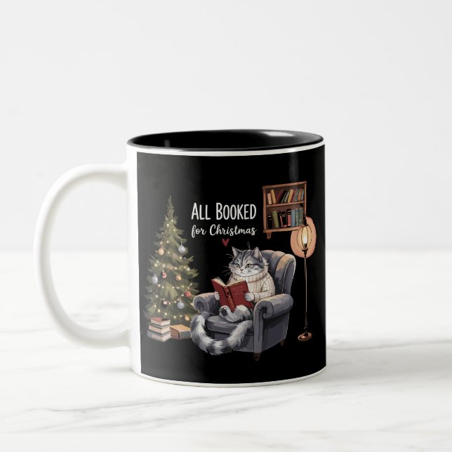 Alla bokade för jul bokig katt vinterläsa Två-Tonad mugg (Vänster)