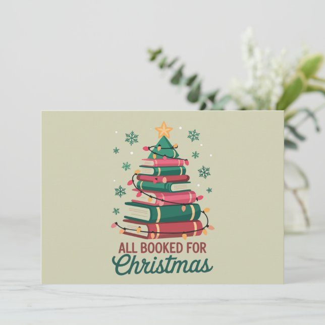 Alla bokade för julbiblioteket Bok Älskare Träd Julkort (Stående Fram)