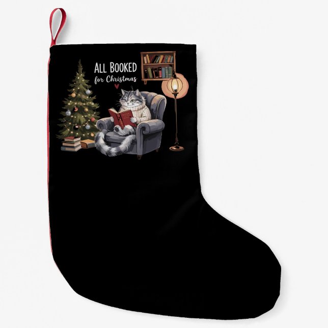 Alla bokade för julbokning, Cat Winter Readin Liten Julstrumpa (Framsidan)