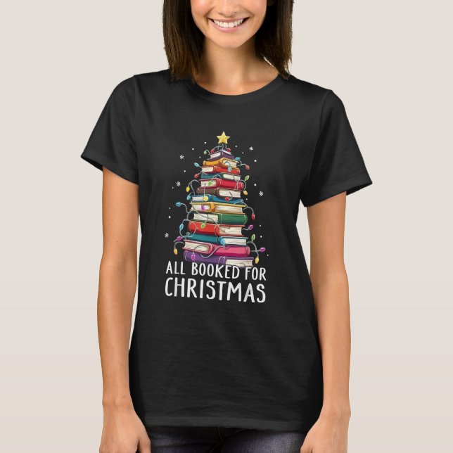 Alla bokade för julljus i Bok Julgran T Shirt (Framsida)