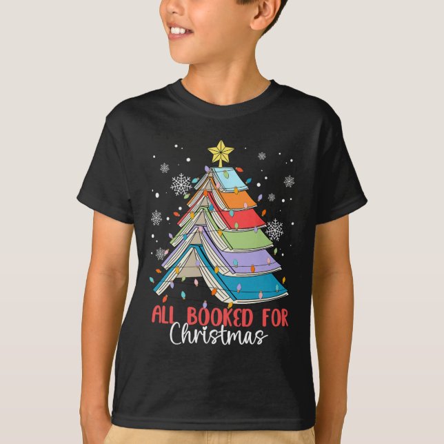 Alla bokade för julljus i Bok Julgran T Shirt (Framsida)