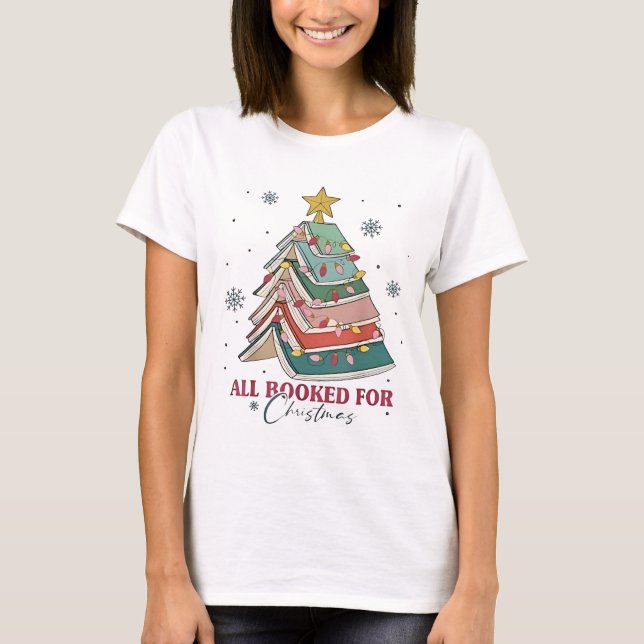 Alla bokade för julljus i Bok Julgran T Shirt (Framsida)