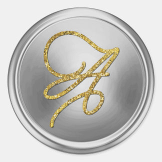 ALLA BOKSTÄVER Guld Script Monogram Silver Runt Klistermärke