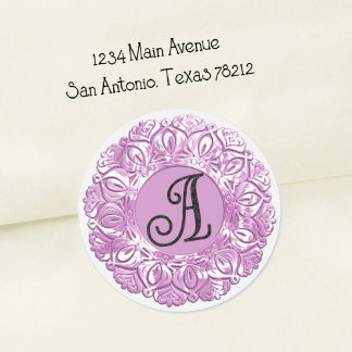 ALLA BOKSTÄVER Svart monogram 3 Filigree Lavendel Runt Klistermärke