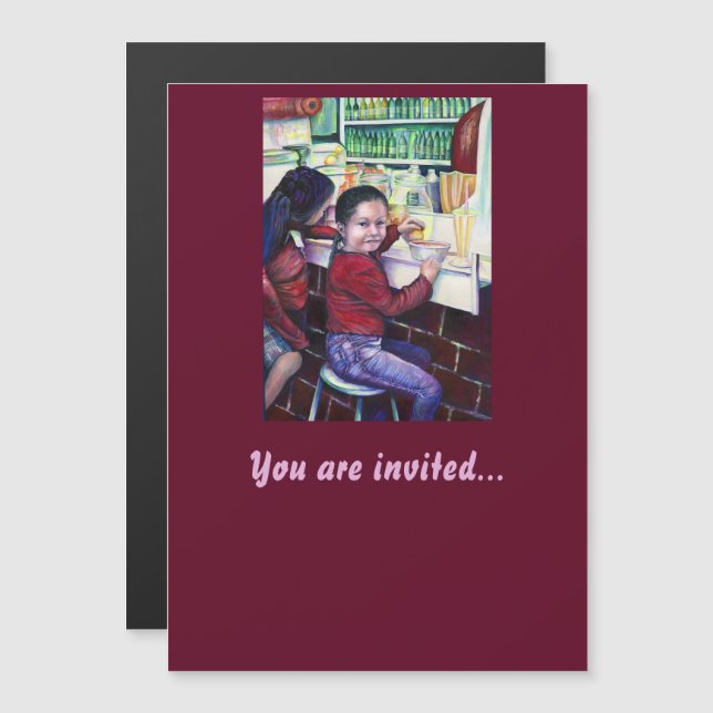 Alla Bra flickor får iskräm Magnetisk Inbjudningskort (Fram/baksida)