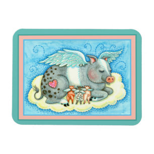 ALLA BRA SVIN GÅR TILL HEAVEN, CUTE GRIS ÄNGLAR MAGNET
