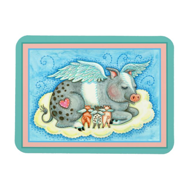 ALLA BRA SVIN GÅR TILL HEAVEN, CUTE GRIS ÄNGLAR MAGNET (Horisontell)