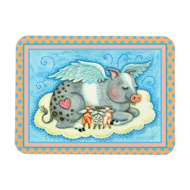 ALLA BRA SVIN GÅR TILL HEAVEN, CUTE GRIS ÄNGLAR MAGNET (Horisontell)