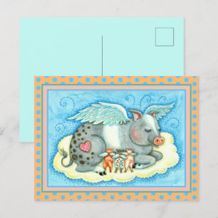 ALLA BRA SVIN GÅR TILL HEAVEN, CUTE GRIS ÄNGLAR VYKORT