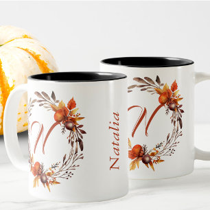 Alla Brev Girly Snyggt Boho Foliage Monogram Två-Tonad Mugg