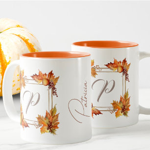 Alla Brev Modern Boho Höst löv Monogram Två-Tonad Mugg