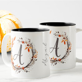 Alla Brev-moderna Boho Foliage Monogram Två-Tonad Mugg