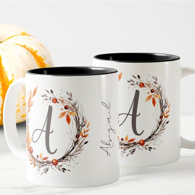 Alla Brev-moderna Boho Foliage Monogram Två-Tonad Mugg (Skapare uppladdad)