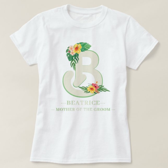 Alla Brev Monogram Tropical Flowers Plam Löv T Shirt (Design framsida)
