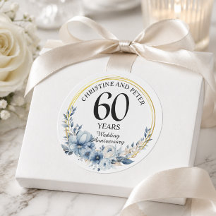 Alla bröllop (60) Elegant Blommig blå årsdag Runt Klistermärke
