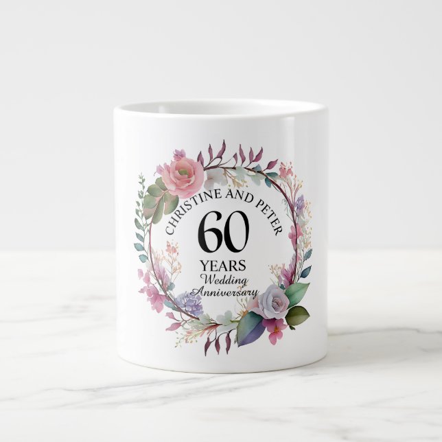 Alla Bröllop (60) Elegantens Blommigt-årsdag Jumbo Mugg (Framsidan)