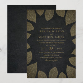 Alla bröllopsinbjudningar Elegant Guld Titta Löv Inbjudningar