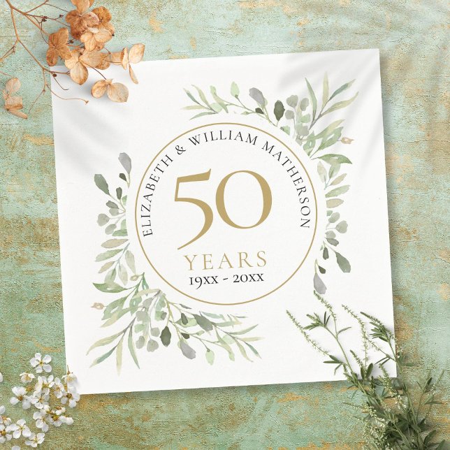Alla bröllopsjubileumsår Grönska blad Pappersservett (Any Wedding Anniversary Year Greenery Leaves Napkins)