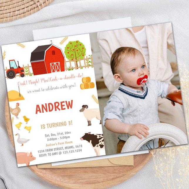 Alla djur Boskap födelsedag - inbjuden sida Inbjudningar (All Animals Farm Animals Birthday Invitations Phot)