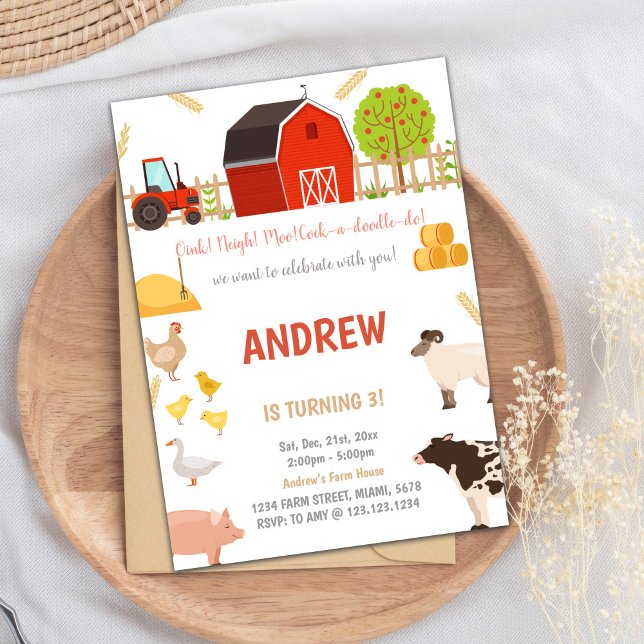 Alla djur i Boskap födelsedag Inbjudningar (All Animals Farm Animals Birthday Invitations)