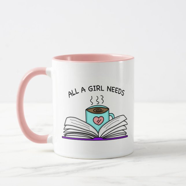 Alla en flicka behöver | Kaffe och Bra Bok Mugg (Vänster)