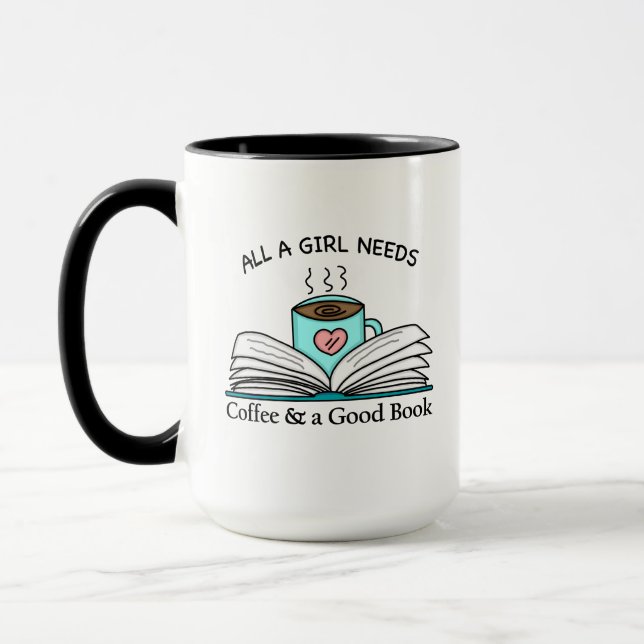 Alla en flicka behöver | Kaffe och Bra Bok Mugg (Vänster)