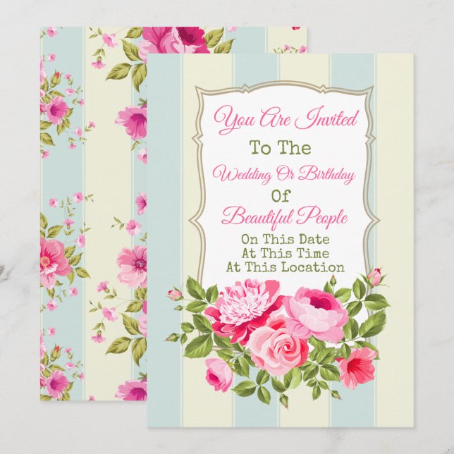 Alla evenemang blomsterinbjudan meddelande (Fram/baksida)