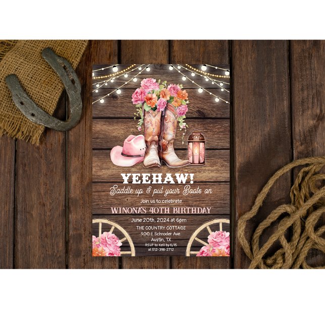 ALLA EVENEMANG - Cowgirl Boot Floral Western Inbju Inbjudningar (Skapare uppladdad)