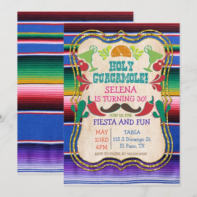 ALLA EVENEMANG - Mexikansk Fiesta-fest Invitation Inbjudningar (Fram/baksida)